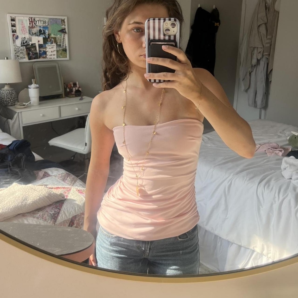 Zara Soft Pink Strapless Ruched Tube Top - Picture 2 of 2